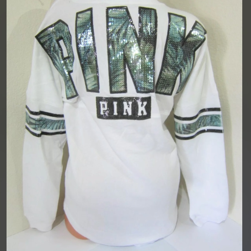 Limited edition pink Bling sweatshirt fern tropical sequin